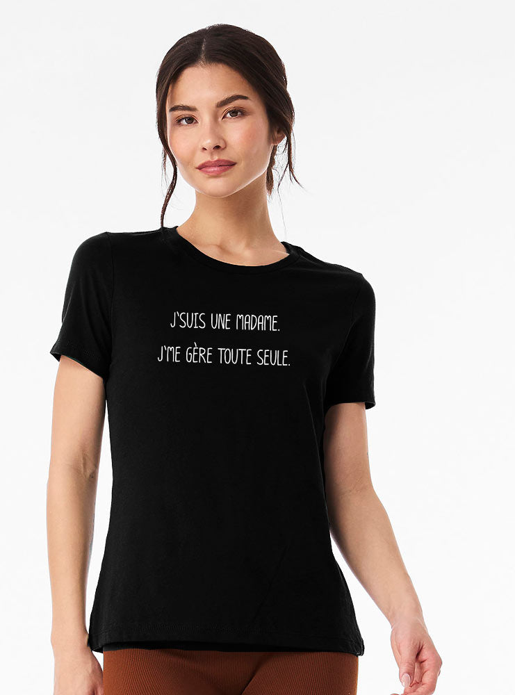 T-shirt – Femme – J'me gère toute seule - Col rond - Noir