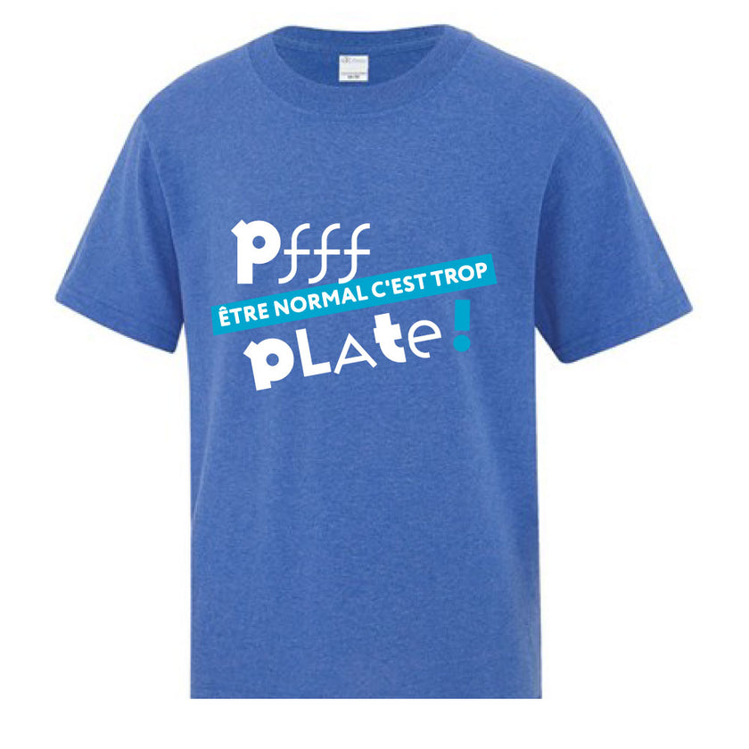 T-shirt pour enfant - Être normal, c'est trop plate (bleu chiné)