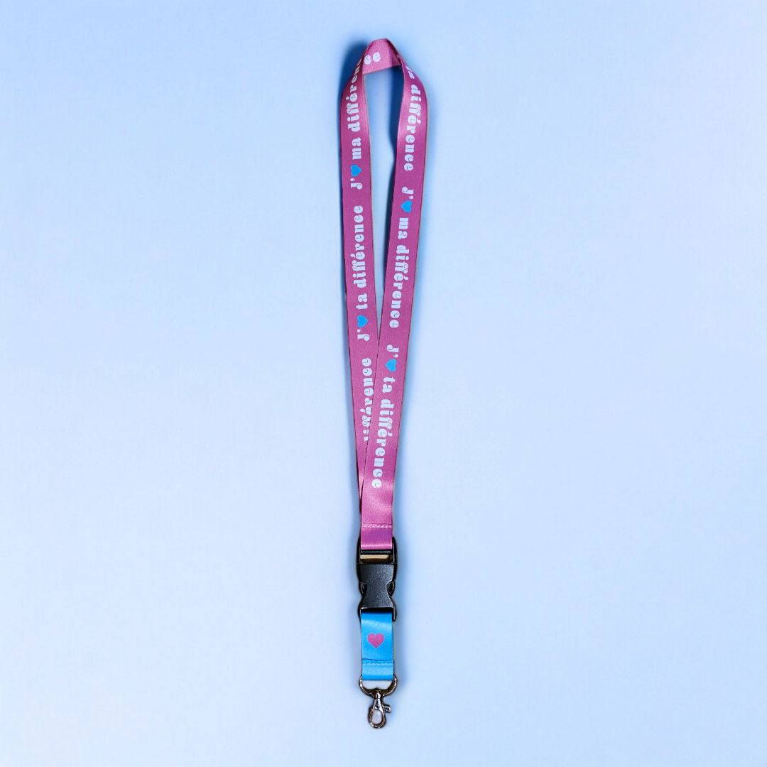 Lanière cordon de cou pour clés ou cocarde - J'aime ta différence / J'aime ma différence