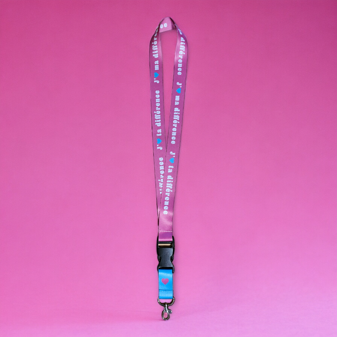 Lanière cordon de cou pour clés ou cocarde - J'aime ta différence / J'aime ma différence