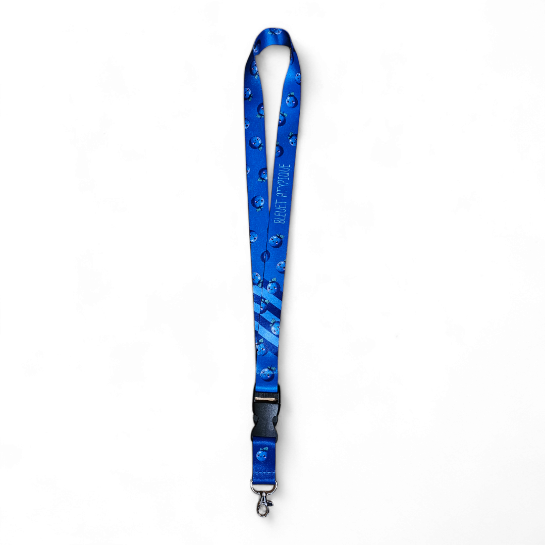 Lanière cordon de cou pour clés ou cocarde - Bleuet atypique