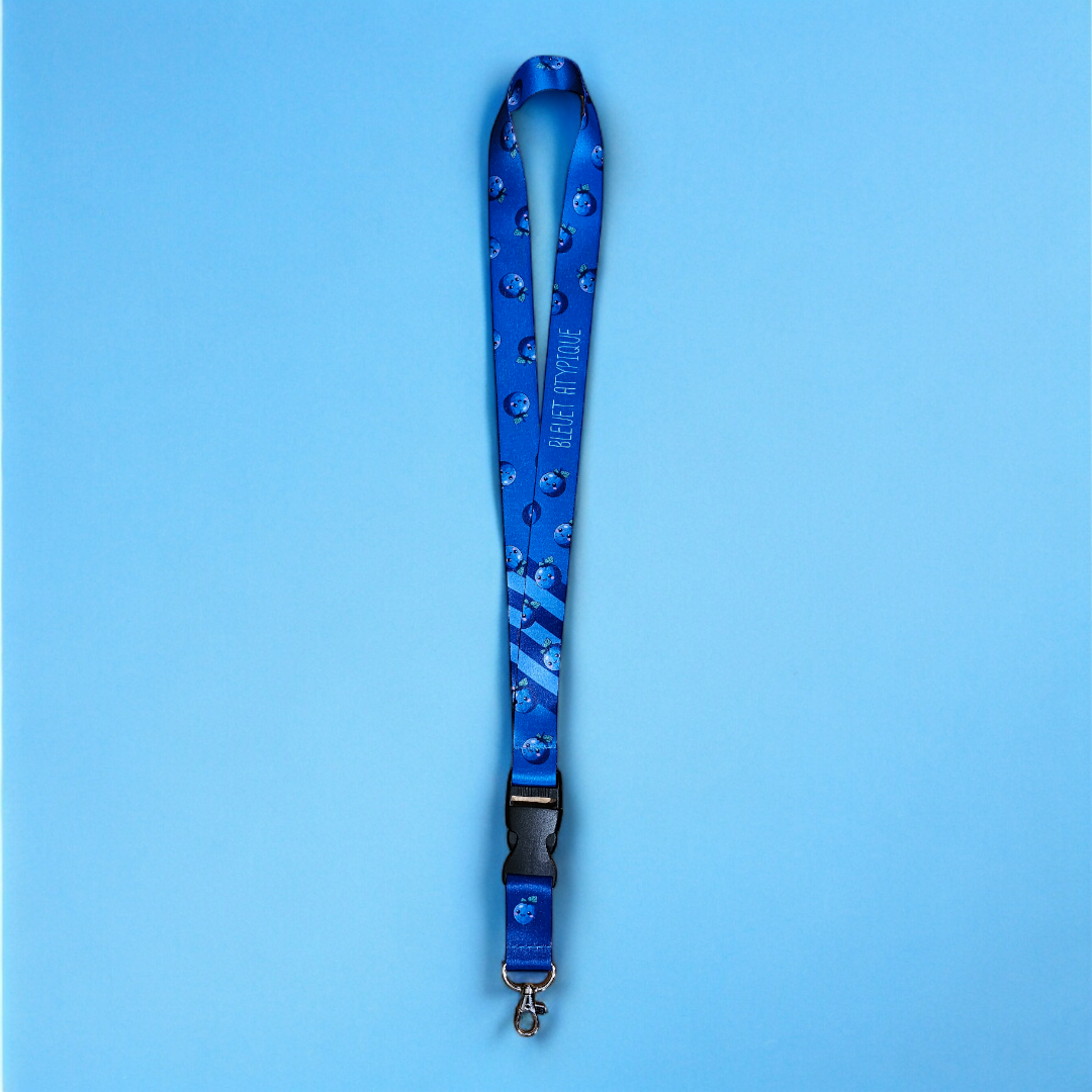 Lanière cordon de cou pour clés ou cocarde - Bleuet atypique