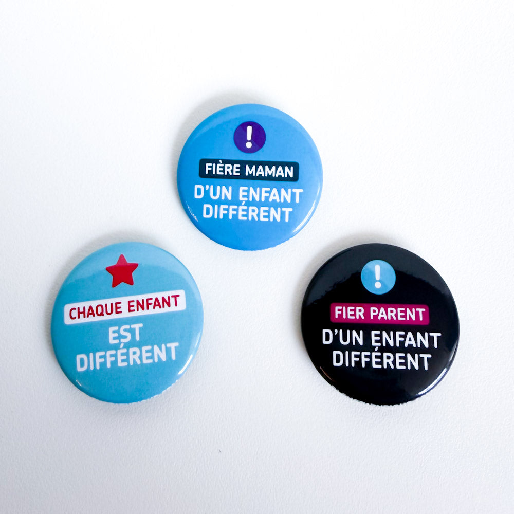Trio badges - Fier maman d'un enfant différent
