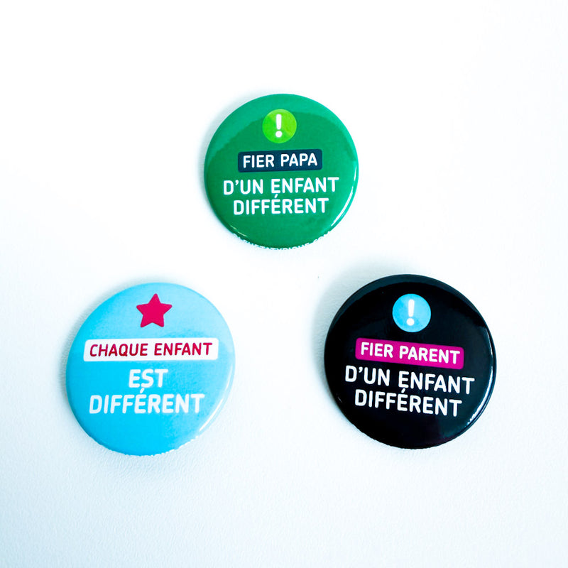 Trio badges - Fier papa d'un enfant différent