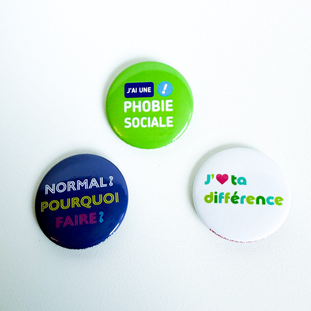Trio badges - Phobie sociale