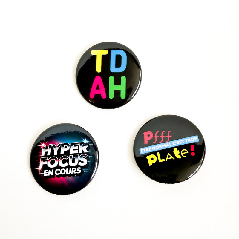 Trio badges - TDAH et hyperfocus