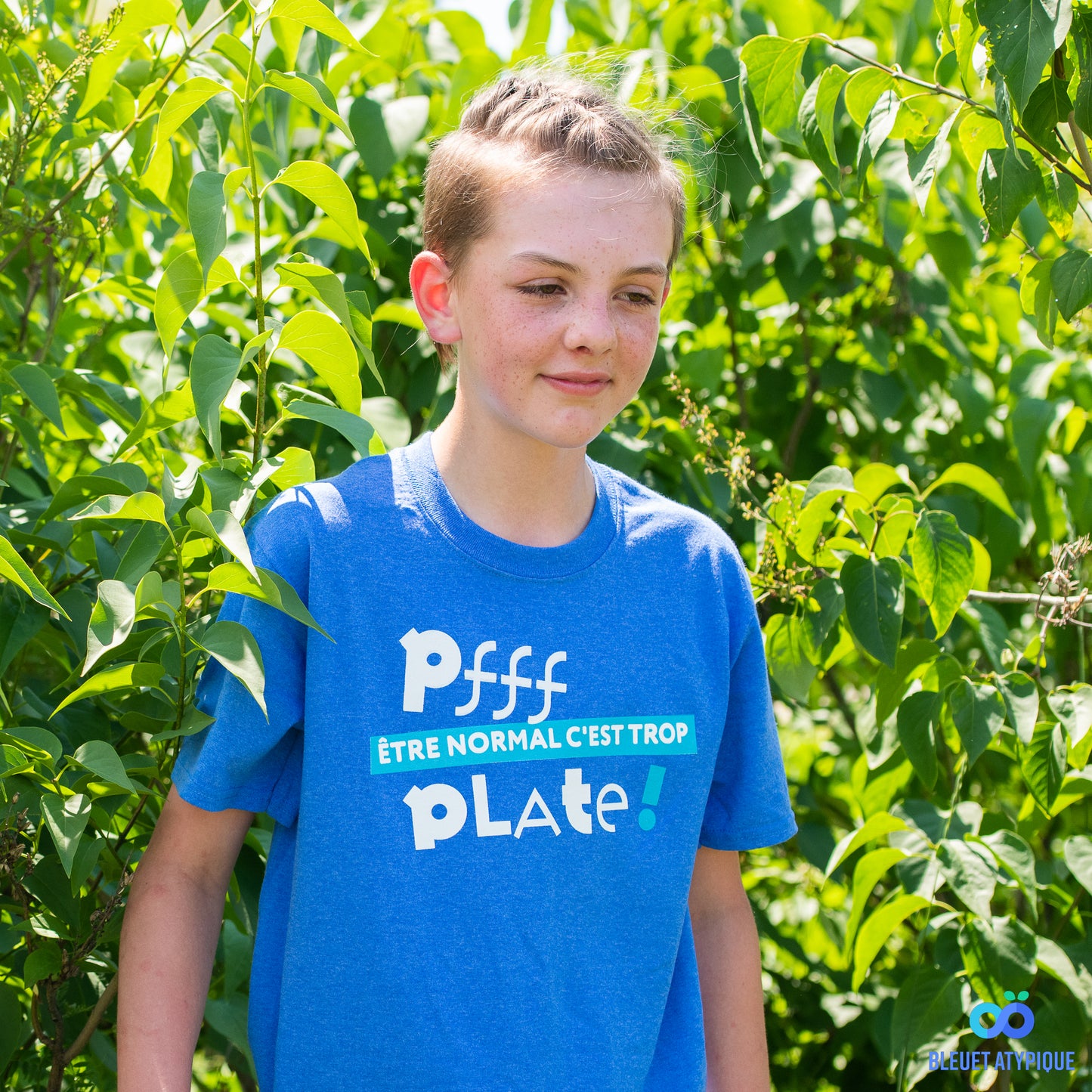 T-shirt pour enfant - Être normal, c'est trop plate (bleu chiné)