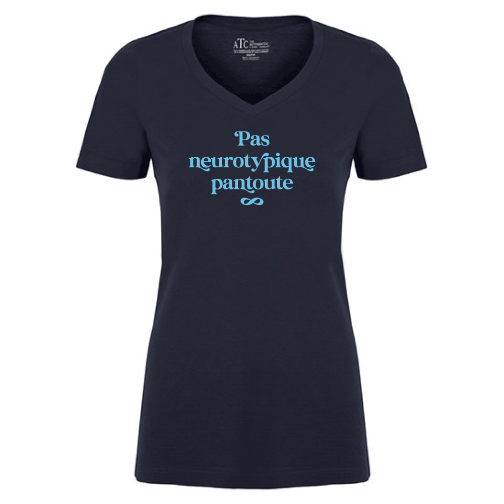 T-shirt pour femmes (col v) - Pas neurotypique pantoute (marine)