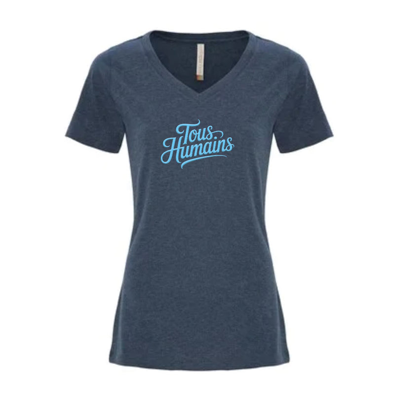 T-shirt pour femmes (col v) - Tous humains (Gris bleuté)