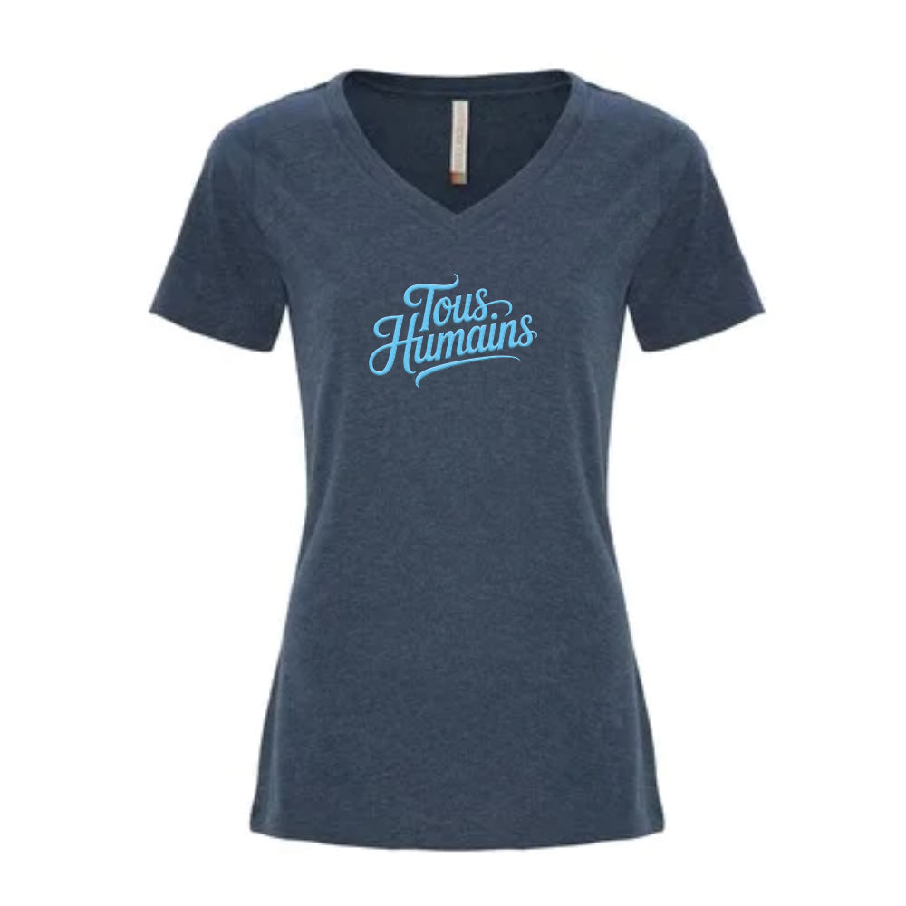 T-shirt pour femmes (col v) - Tous humains (Gris bleuté)