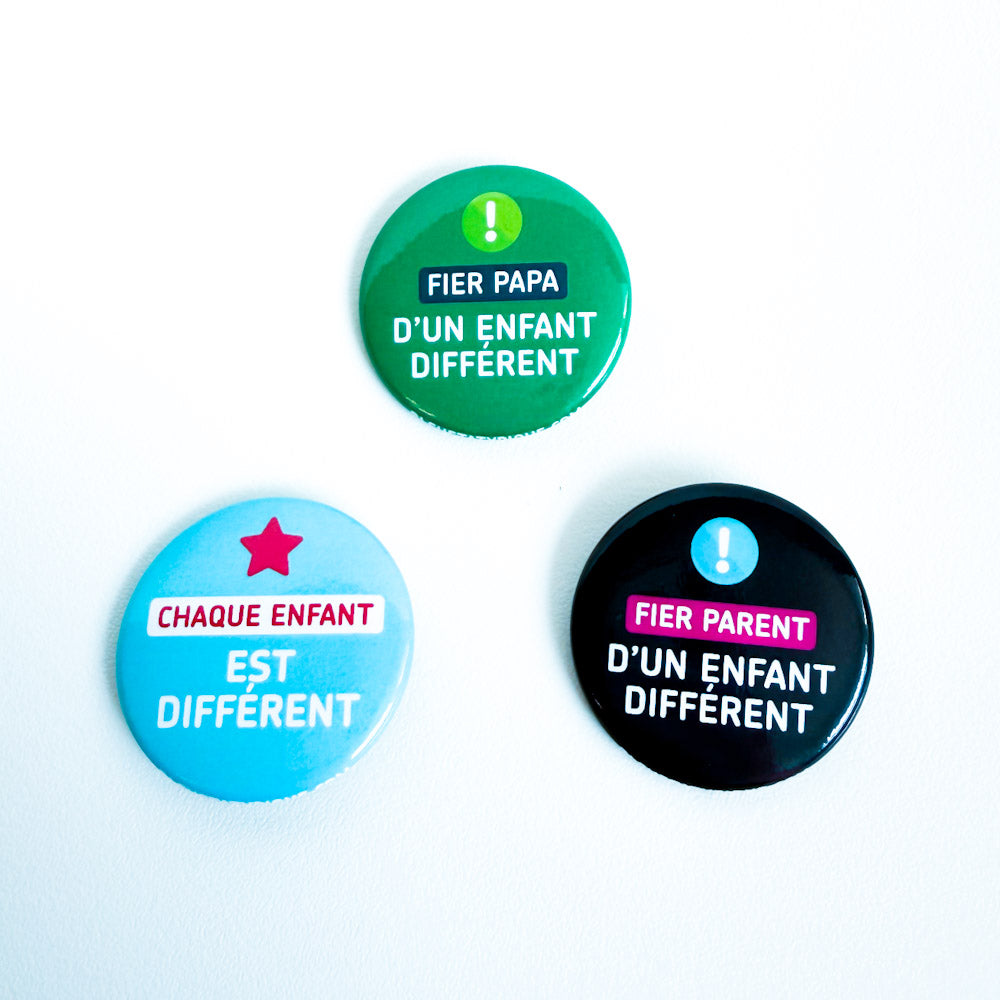 Trio badges - Fier papa d'un enfant différent