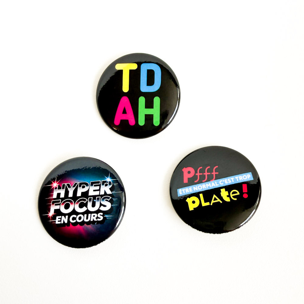 Trio badges - TDAH et hyperfocus